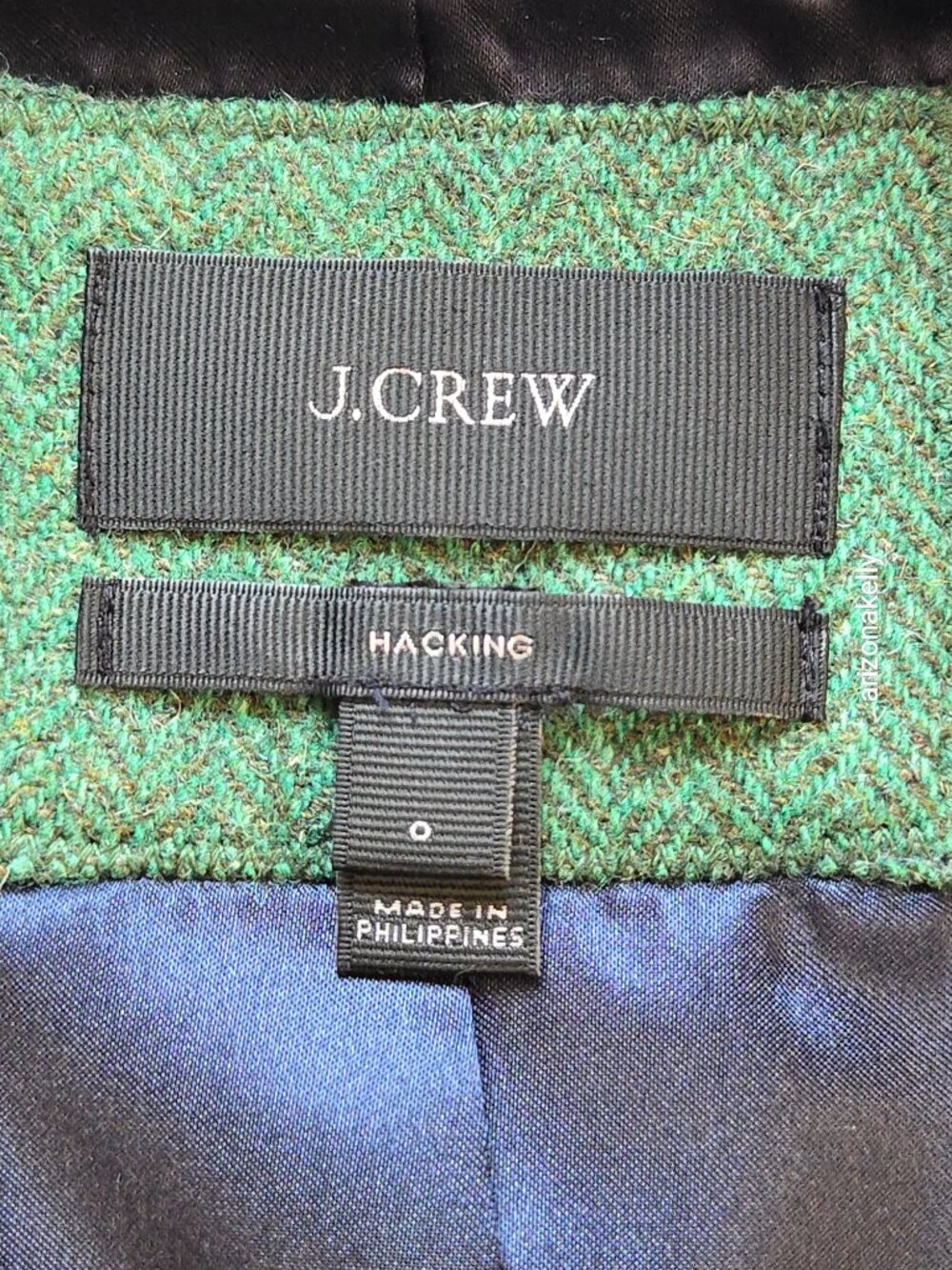 NWOT J. Crew Hacking Blazer Jacket 100% Wool Herringbone Green Leather Buttons 0 - Picture 2 of 16